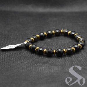 Bracelet Mala en obsidienne et anneaux dorés
