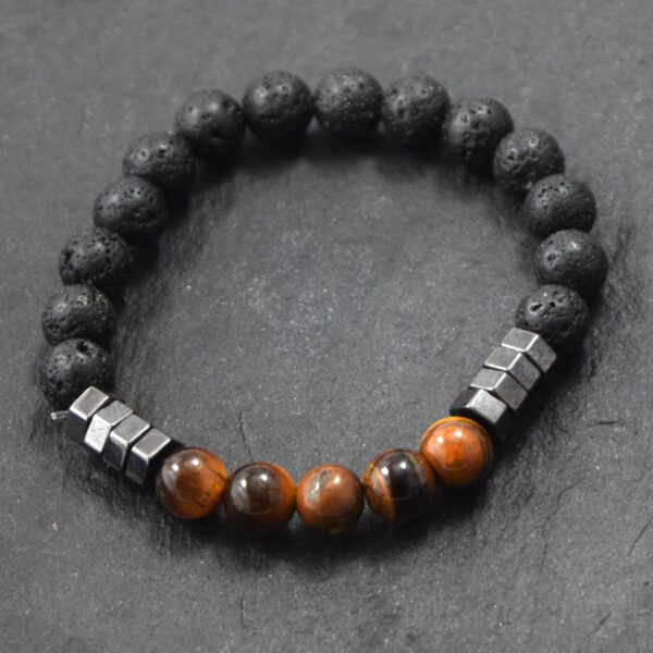 Bracelet Pierre de Lave Œil de tigre et Hématite