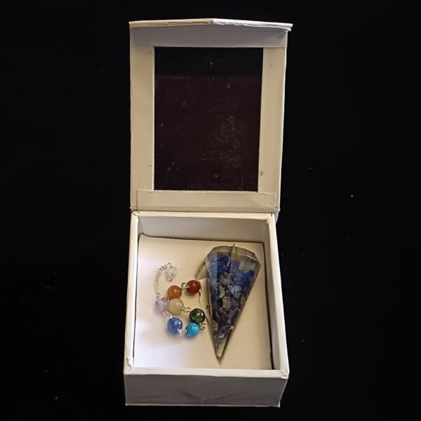 Pendule polygonal Orgonite et Lapis Lazuli 7 Chakras