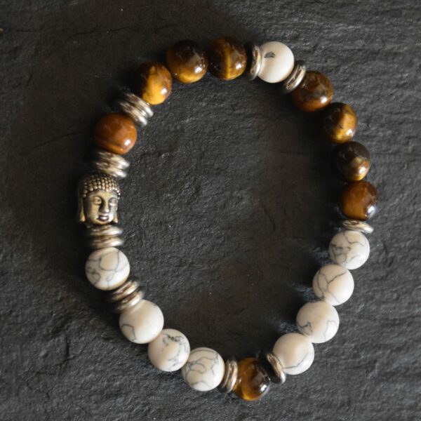 Bracelet Œil de tigre, Howlite et tête de Bouddha