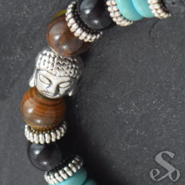 Bracelet Pierre de Lave Œil de tigre Onyx Turquénite et tête de Bouddha – Image 2