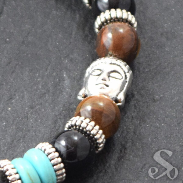 Bracelet Pierre de Lave Œil de tigre Onyx Turquénite et tête de Bouddha – Image 4