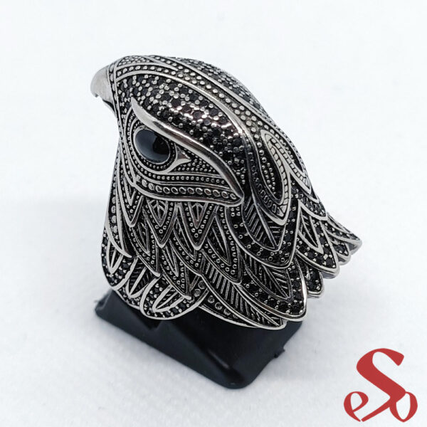 Bague tête d'Aigle en argent et zirconium – Image 2