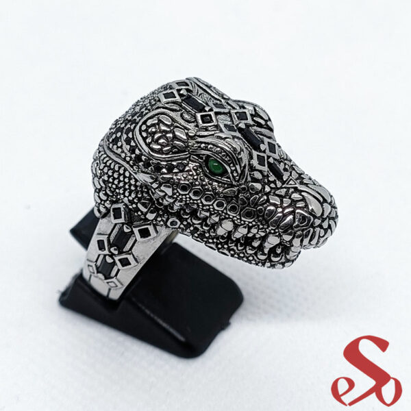 Bague tête de crocodile en argent et zirconium – Image 4