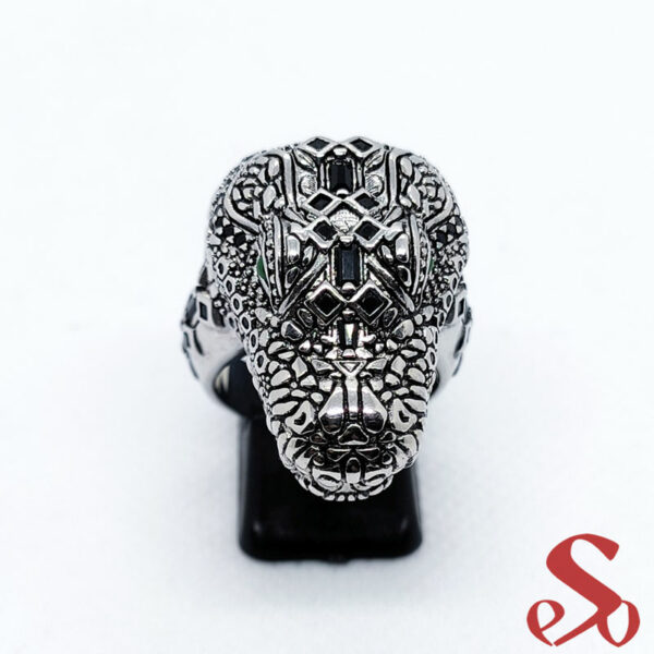 Bague tête de crocodile en argent et zirconium – Image 3