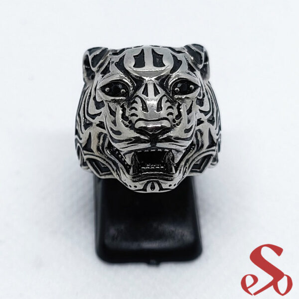 Bague tête de Tigre en argent et zirconium – Image 3